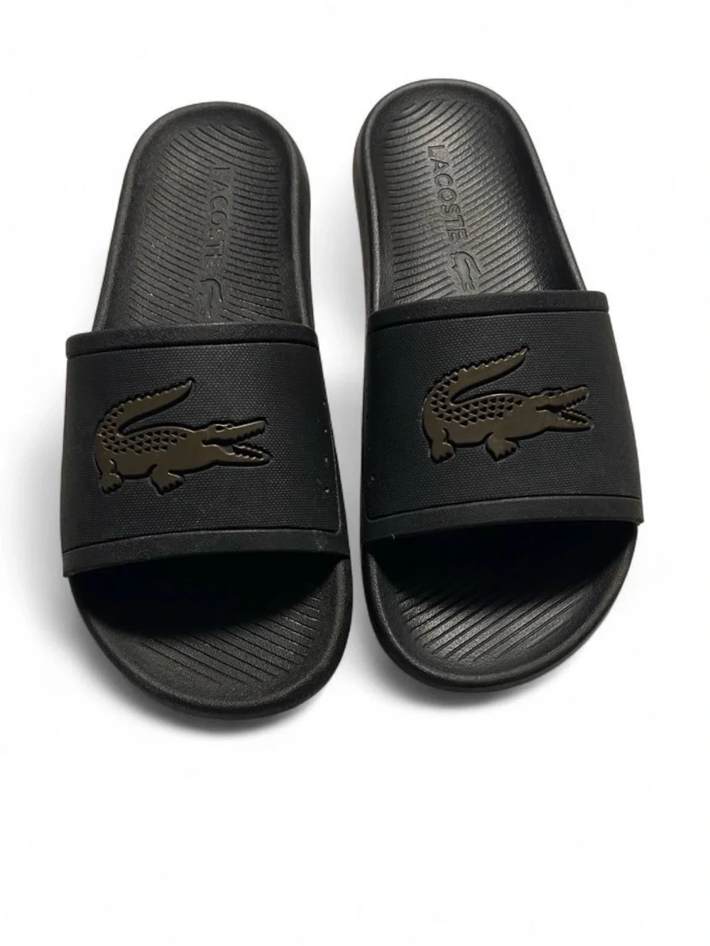 Lacoste Men’s Black Slide Sandals with Croc Logo